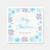 Paarse en blauwe sneeuwvlokken kerstfeest servet (Voorkant)