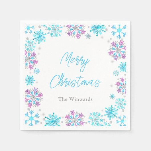 Paarse en blauwe sneeuwvlokken kerstfeest servet (Voorkant)