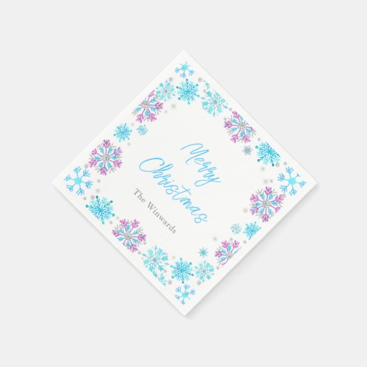 Paarse en blauwe sneeuwvlokken kerstfeest servet (Hoek)