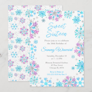 Paarse en Blauwe Sneeuwvlokken Sweet Sixteen Kaart