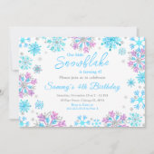 Paarse en Blauwe Sneeuwvlokken Verjaardagsfeest Kaart (Voorkant)