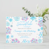 Paarse en Blauwe Sneeuwvlokken Verjaardagsfeest Kaart (Staand voorkant)