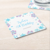 Paarse en Blauwe Sneeuwvlokken Verjaardagsfeest Kartonnen Onderzetters (Schuin)