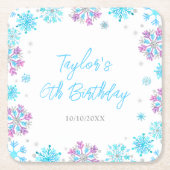 Paarse en Blauwe Sneeuwvlokken Verjaardagsfeest Kartonnen Onderzetters (Voorkant)