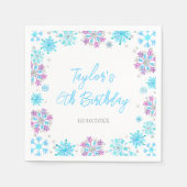 Paarse en Blauwe Sneeuwvlokken Verjaardagsfeest Servet (Voorkant)