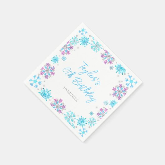 Paarse en Blauwe Sneeuwvlokken Verjaardagsfeest Servet (Hoek)