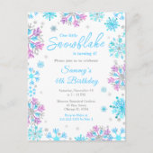 Paarse en blauwe sneeuwvlokken verjaardagsfeestje briefkaart (Voorkant)