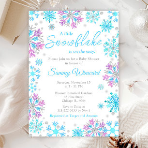Paarse en Blauwe Sneeuwvlokken Winter Baby Shower Kaart