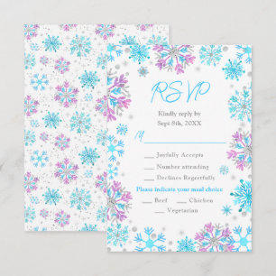 Paarse en Blauwe Sneeuwvlokken Winter Maaltijdkeuz RSVP Kaartje