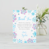Paarse en blauwe sneeuwvlokken Winter Verjaardagsf Bedankkaart (Staand voorkant)