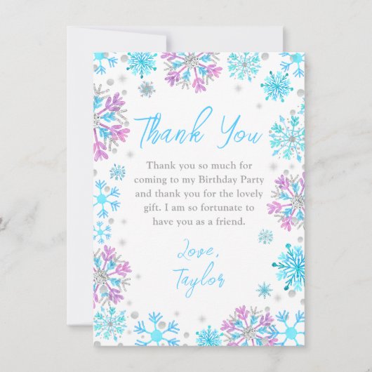 Paarse en blauwe sneeuwvlokken Winter Verjaardagsf Bedankkaart (Voorkant)