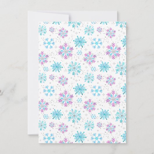 Paarse en blauwe sneeuwvlokken WinterBaby shower Bedankkaart (Achterkant)
