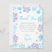Paarse en blauwe sneeuwvlokken WinterBaby shower Bedankkaart (Voorkant)