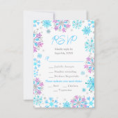 Paarse en Blauwe Sneeuwvlokken Wintermaaltijd Keuz RSVP Kaartje (Voorkant)