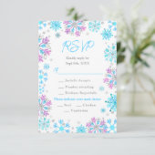 Paarse en Blauwe Sneeuwvlokken Wintermaaltijd Keuz RSVP Kaartje (Staand voorkant)