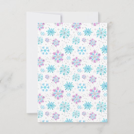 Paarse en Blauwe Sneeuwvlokken Wintermaaltijd Keuz RSVP Kaartje (Achterkant)