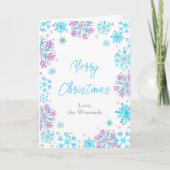 Paarse en blauwe snowflakes Merry Kerstmis Feestdagen Kaart (Voorkant)