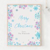 Paarse en blauwe snowflakes Merry Kerstmis Poster
