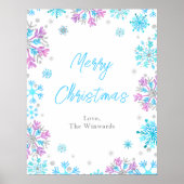Paarse en blauwe snowflakes Merry Kerstmis Poster (Voorkant)
