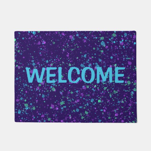 Paarse en blauwe Spletters Welkomstklep Deurmat (Voorkant)