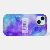 Paarse en Blauwe Sterrenstelsel Ruimte Abstract iPhone 15 Case (Achterkant horizontaal)