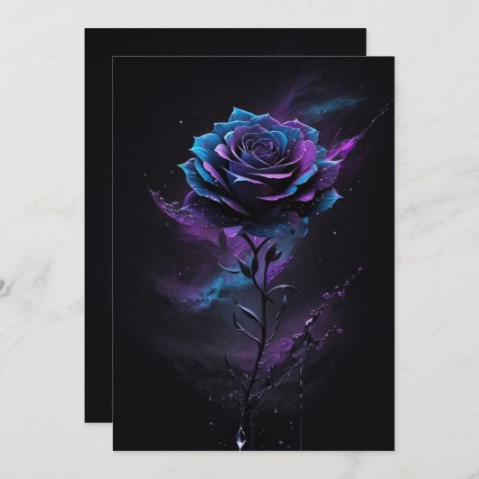 Paarse en Blauwe Sterrenzwart Roos Splash Art Bedankkaart (Voorkant / Achterkant)