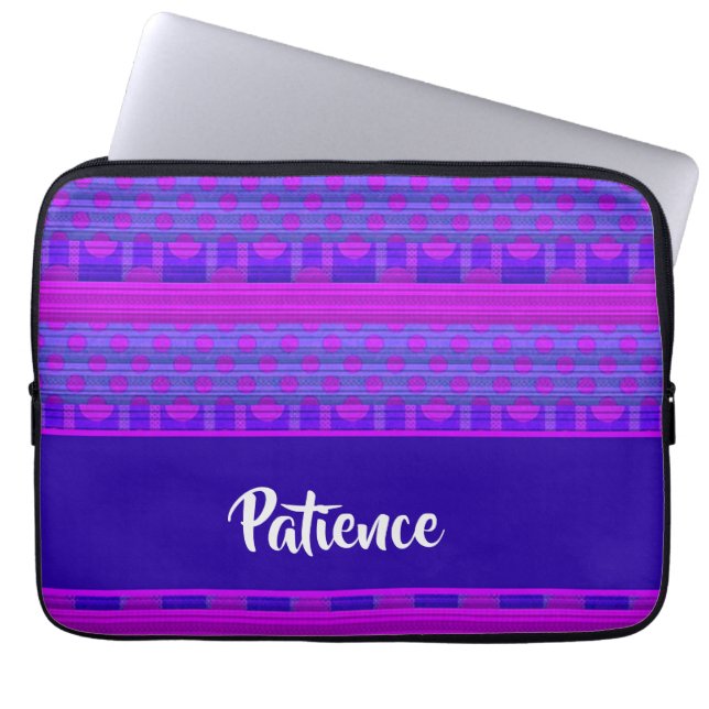 Paarse en blauwe stippen en strepen laptop sleeve (Voorkant)