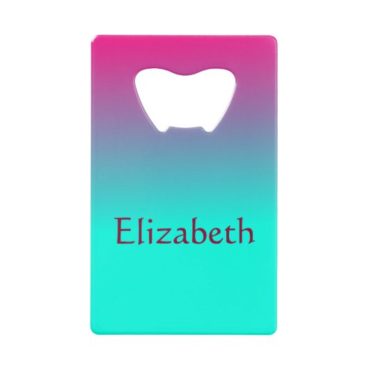 Paarse en blauwe stralende schoonheid creditkaart flessenopener (Voorkant)