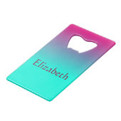 Paarse en blauwe stralende schoonheid creditkaart flessenopener (Voorkant Gekanteld)