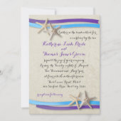 Paarse en blauwe strand bruiloft zeester en lint kaart (Voorkant)