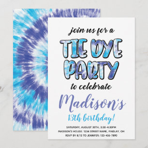 Paarse en blauwe tie Dye Birthday Party, elke leef Kaart
