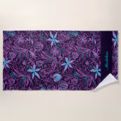 Paarse en blauwe tropische bloemen | Aangepast Strandlaken (Voorkant)