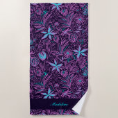 Paarse en blauwe tropische bloemen | Aangepast Strandlaken (Voorkant)
