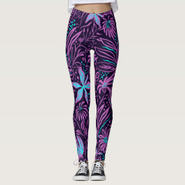 Paarse en blauwe tropische bloemen Yoga Leisuredon Leggings