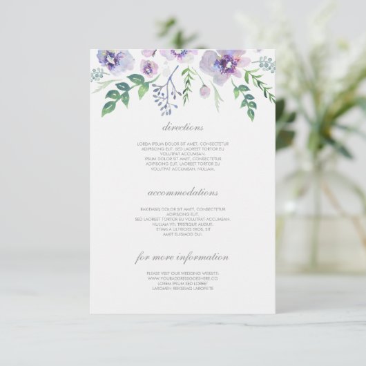 Paarse en blauwe trouwdetails - Informatie Informatiekaartje (Staand voorkant)