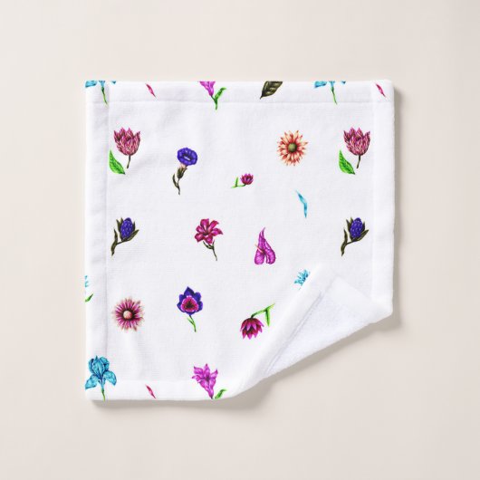 Paarse en blauwe ventilatorafdrukken, modern Flora Bad Handdoek (Wasdoekje)