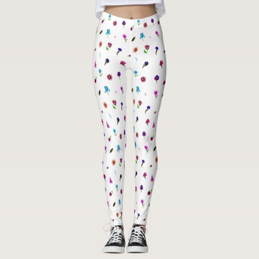 Paarse en blauwe ventilatorafdrukken, modern Flora Leggings (Voorkant)
