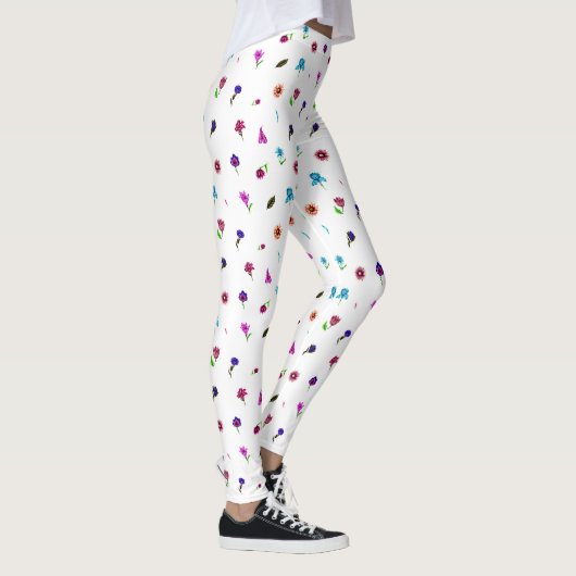 Paarse en blauwe ventilatorafdrukken, modern Flora Leggings (Rechts)
