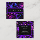 Paarse en blauwe verfplaat vierkante visitekaartje (Voorkant / Achterkant)
