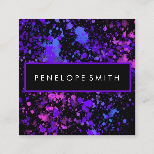 Paarse en blauwe verfplaat vierkante visitekaartje (Voorkant)