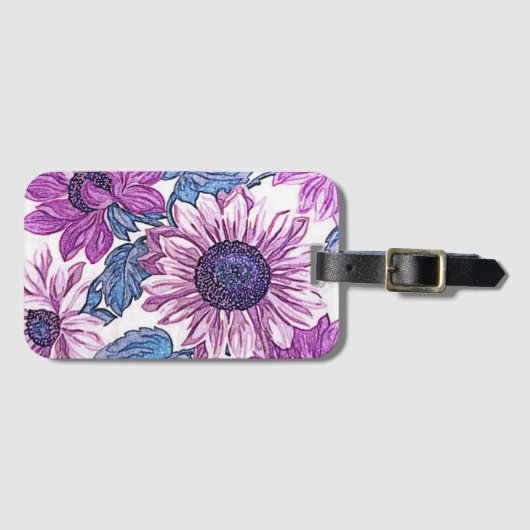 Paarse en blauwe vintage bloemkunst bagagelabel (Voorkant (horizontaal))