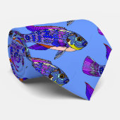 Paarse en blauwe vispatroonmannetjes stropdas (Opgerold)