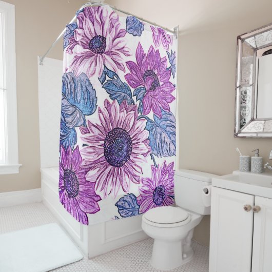 Paarse en blauwe vlakke dadengordijn douchegordijn (In situ)