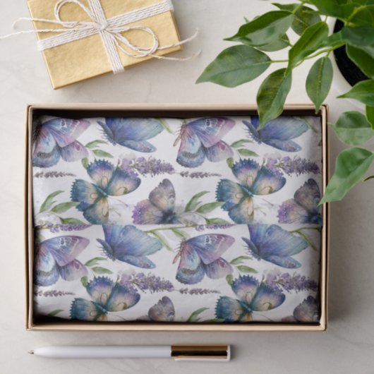 paarse en blauwe vlindermotief tissuepapier (Geschenk)