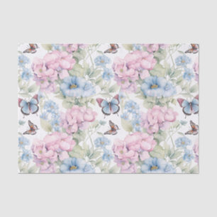 Paarse en Blauwe Vlinders en Bloemen Decoupage Tissuepapier