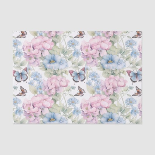 Paarse en Blauwe Vlinders en Bloemen Decoupage Tissuepapier (Voorkant)