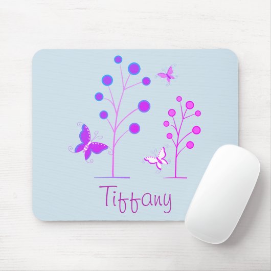 Paarse en blauwe vlinders muismat (Met muis)