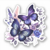 Paarse en blauwe vlindervlinders sticker (Voorkant)