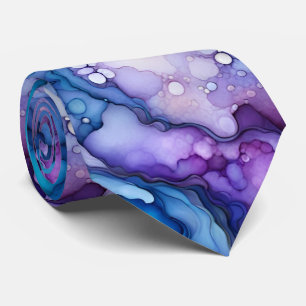 Paarse en blauwe vloeibare inkt abstract dromerig stropdas