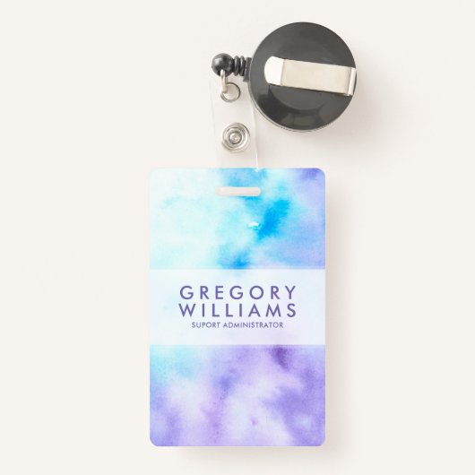 Paarse en Blauwe Vloeibare Kleuren Baground Badge (Achterkant met intrekbare)